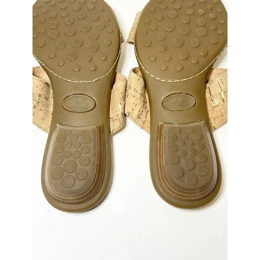 Sofft Slip On Sandals Womens 6.5 M Slide‎ Camel Brown Open Toe Gold Accents
